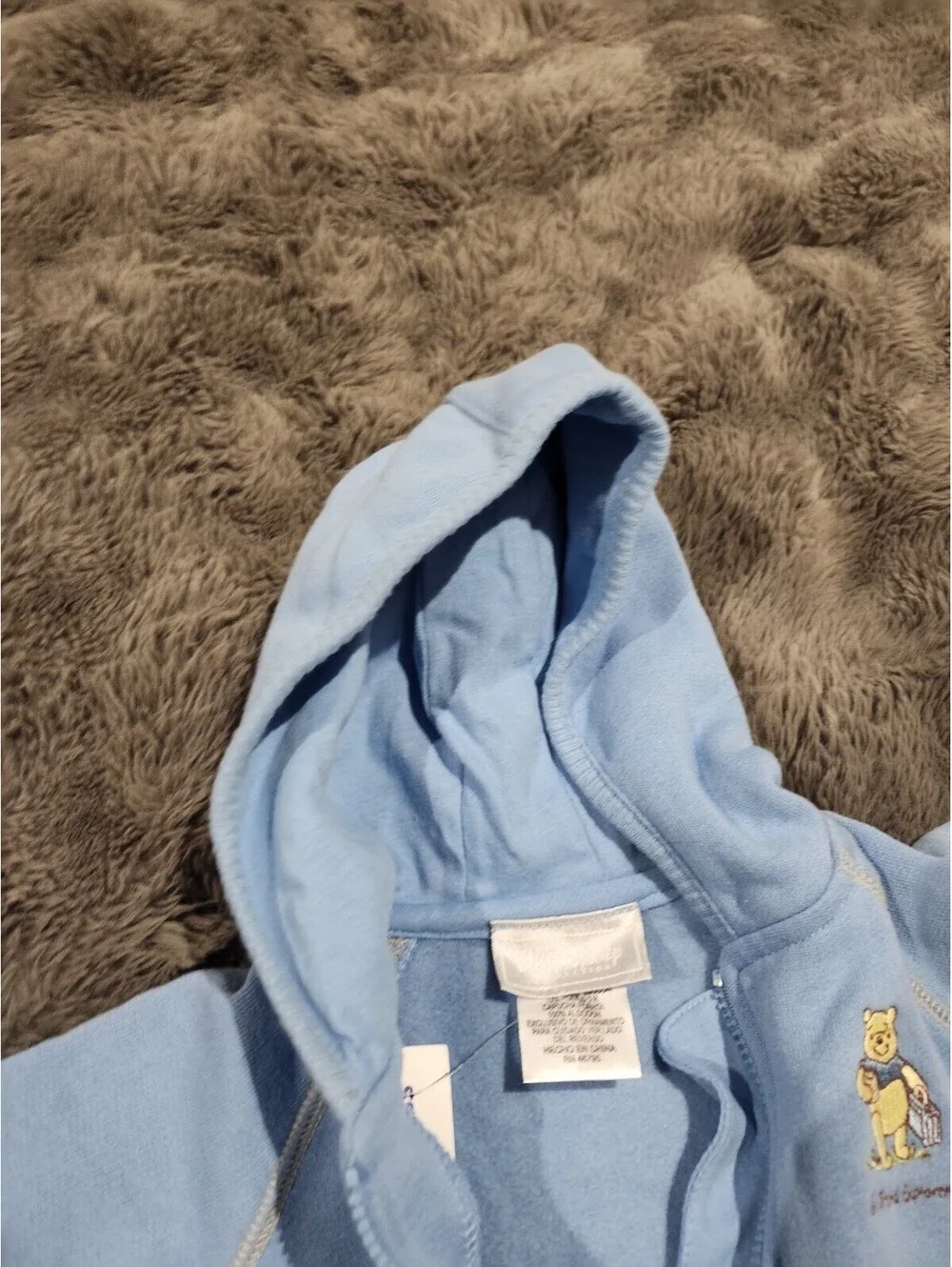 VTG Y2K Winnie The Pooh Embroidered Fleece Jacket Hoodie Blue 0-3 Months Tigger
